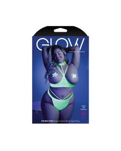 Glow Black Light Harness Open Shelf Bra & Cage Thong (Pasties not Included) Neon Lemon QN