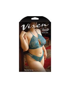 Vixen No Lies Criss Cross Lace Halter Bralette & Panty Teal QN