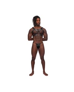 Leather Gemini Double Ring Harness Black O/S