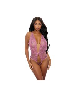Sheer Lace Open Teddy Pink O/S