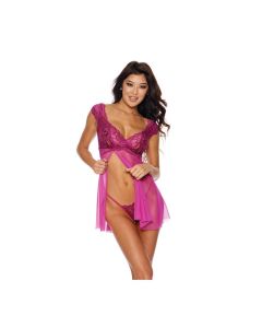 Mesh Babydoll w/Floral Embroidered C