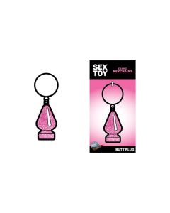 Wood Rocket Sex Toy Butt Plug Keychain - Pink Glitter